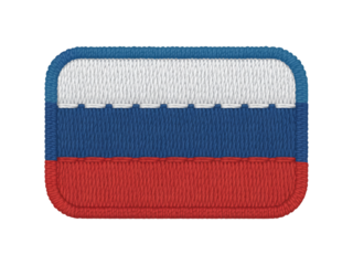 An embroidered fabric patch displays the colors of the Russia flag, transparent background