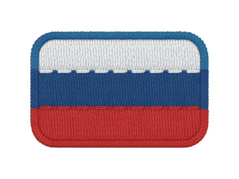 An embroidered fabric patch displays the colors of the Russia flag, transparent background