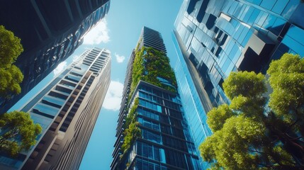Modern city skyscrapers with green vertical gardens