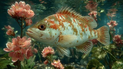 Fototapeta premium Underwater Fish Among Flowers
