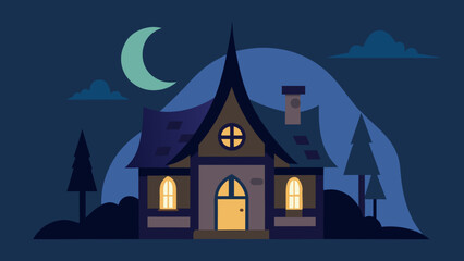 Fototapeta premium Magical Inn in a Corner of Sleepy Town Vector Scenery Art