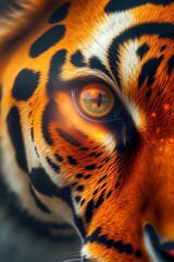 Close view of a tiger's eye revealing fierce beauty and vibrant colors in a natural habitat setting