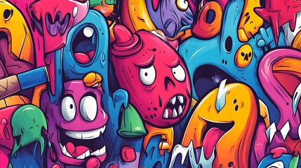 Fototapeta premium Vibrant and Whimsical Graffiti Inspired Abstract Art