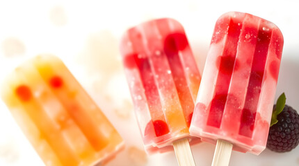 Fruity popsicle on sticks covered in frost, with vibrant flavors and refreshing textures for summer