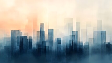 Fototapeta premium Misty Urban Skyline of Towering Skyscrapers and Modern Architecture in a Foggy Cityscape