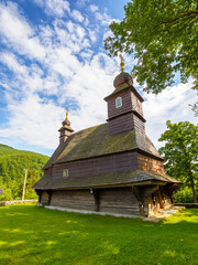 likitsary, transcarpathia, ukraine - 02 jul 2020: traditional wooden church architecture of europe....