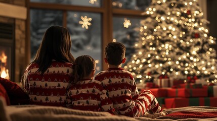 Cozy Family Gathered Around Fireplace during Festive Christmas Season