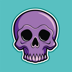 Fototapeta premium A cartoon skull with purple coloring is displayed against an aqua background