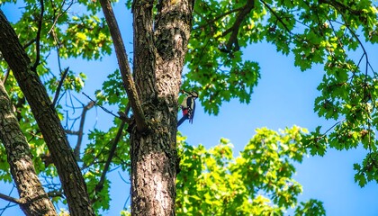 Fototapeta premium Woodpecker on tree trunk (1)