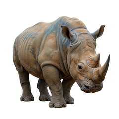 Obraz premium Large Gray Rhinoceros Standing on Transparent Background