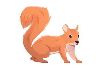 Cute cartoon red squirrel with a fluffy tail isolated on white. Vector illustration of adorable forest animal character. Perfect for kids designs, educational materials, and autumn themes.