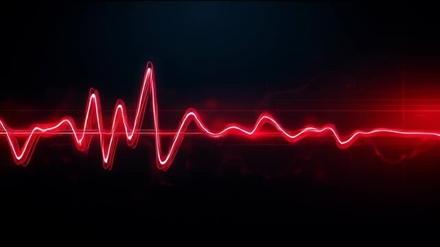 Vibrant Red Heartbeat Graph Pulses Against Dark Background, Symbolizing Life, Health, and Energy Glowing Lines Create Dynamic, Intense Visuals Evoking Vitality and Urgency