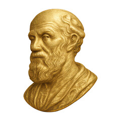 Obraz premium PNG Golden ancient philosopher bust sculpture.