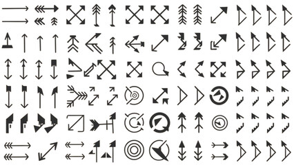 Diverse Arrow Set Black and White Graphic Resource Collection for Directional Signage and User Interface Design Applications