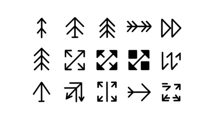Diverse Arrow Icons Collection Representing Navigation Direction and Expand Contract Actions for User Interface Design and Web Development Projects