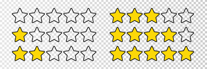 Five yellow stars on a white background - vector rating and feedback button. Gold stars on a white background, ideal for rating and feedback