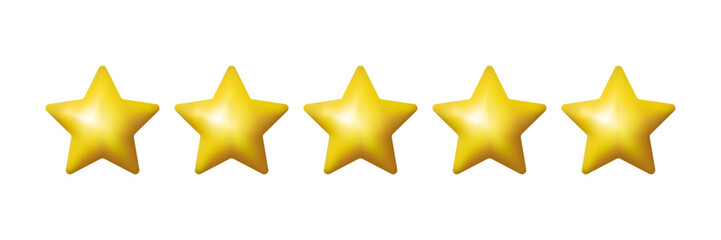 Vector realistic golden star icon. Isolated success rating symbols. Customer review, five golden stars