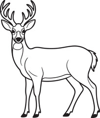 Elegant black outline of a majestic deer with antlers standing still silhouette isolated on transparent background