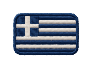 Embroidered patch displays the national flag of Greece in blue and white, transparent background