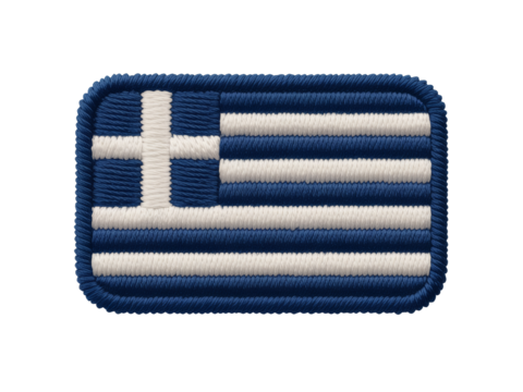 Embroidered patch displays the national flag of Greece in blue and white, transparent background