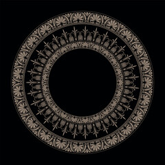 Endless European round pattern in the Victorian style. Circle frame. Egyptian, Assyrian, Greek motif circular frame. Pattern for border, frame. Ancient Greece, Roman Empire. For textile, embroidery