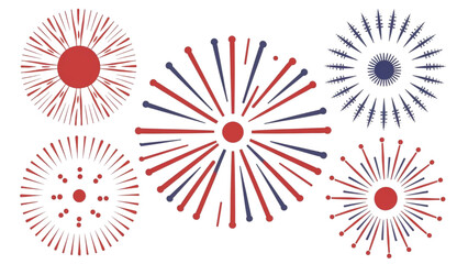 Obraz premium Patriotic Bursting Fireworks Illustration Set for Festive Celebrations and Designs with Dynamic Red White and Blue Explosions