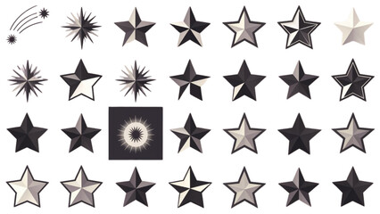 Assortment of Star Illustrations Embellished in Shades of Gray and Black Designs showcasing Varied Styles and Shapes for Festive Embellishments