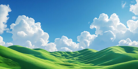 Obraz premium Rolling Green Hills Under Blue Sky with Clouds