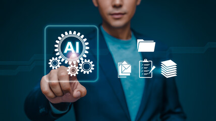 Futuristic A I interface with digital icons artificial intelligence