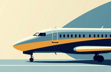 A modern airplane parked on the runway with a clear sky background