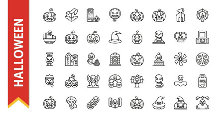 25 Halloween Line Icons: Spooky, Holiday & Costume Outline Vectors