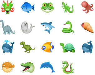 Set of Animal reptile & marine Emoji icons	
