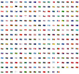 Set of flags icons in emoji style. Flag, countries, territories, geography, Europe, Asia, Africa, South America, North America, Australia, travel, culture, country, global. Vector icon sheet.