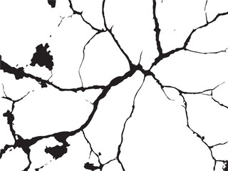 Abstract black crack pattern silhouette isolated on transparent background for design elements