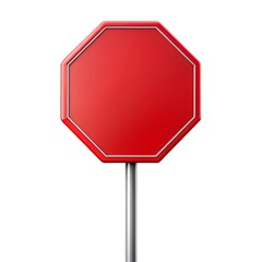 Blank red stop sign on metal pole isolated on white background