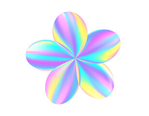 Fototapeta premium Flower holographic 3d sticker. Three dimensional abstract vector summer illustration isolated on white background.