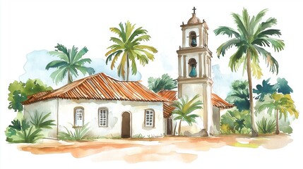 Jesuit Missions Route. Jesuit Missions Route hand drawn watercolor illustration