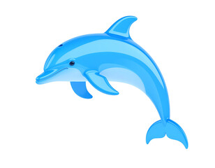 Fototapeta premium 3D glossy icon of adorable jumping blue dolphin. Cute playful aquatic wild character. Ocean underwater marine mammal animal diving isolated on white background