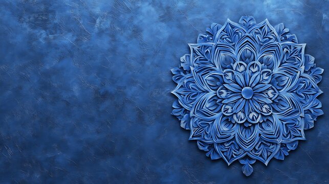 Intricate blue mandala on textured backdrop