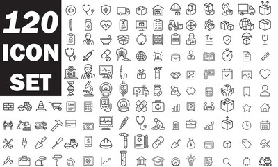 Icon set collection with Business, ecommerce, finance, accounting, social media, Businesspeople, human resources, office management outline icon set