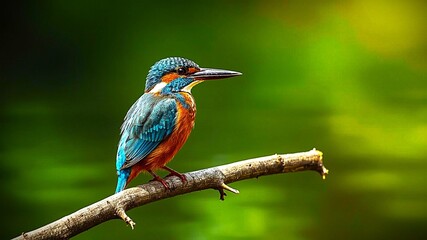 Obraz premium Colorful Kingfisher Bird Perched by River