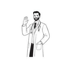 Friendly Doctor Illustration Welcoming Healthcare Professional in Line Art Style