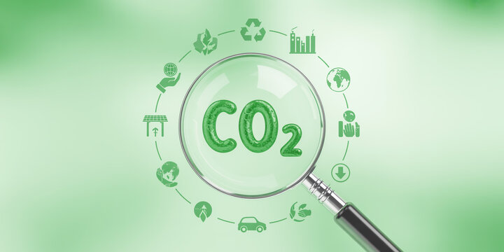 Green C O2 analysis with environmental icons carbon dioxide