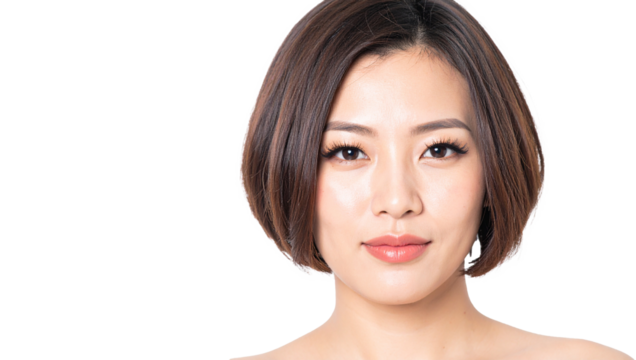 Woman portrait with short hair studio photography bright background front view beauty concept