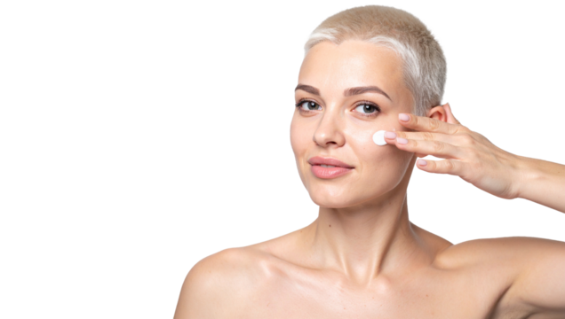 Applying skincare routine for radiant skin home photo studio portrait beauty tips