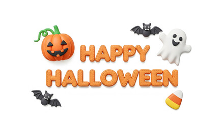 Happy Halloween Text Banner with Cute Icons and Characters
