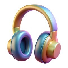 Elegant gold and brown over ear headphones music audio device dj 3d dark on transparent background