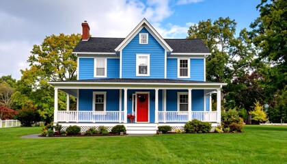 Obraz premium Quaint blue house with porch