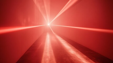 Red laser beams converging in a tunnel