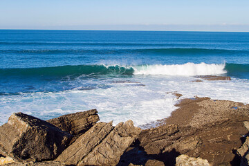 Landscape and morphology of the cliff coast in the municipality of Galizano in Cantabria, Spain